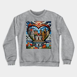 Watercolor city within heart of Valentines Crewneck Sweatshirt